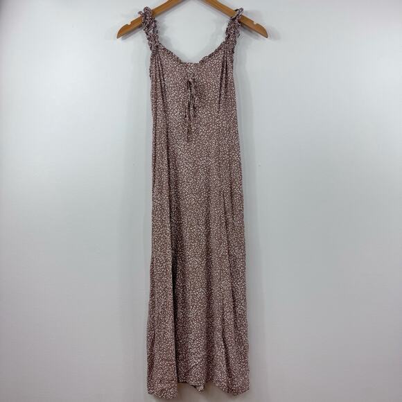 Women’s Animal Print Dress Tan Small Ruched Ruffle Sleeveless Lightweight Maxi - Picture 1 of 6